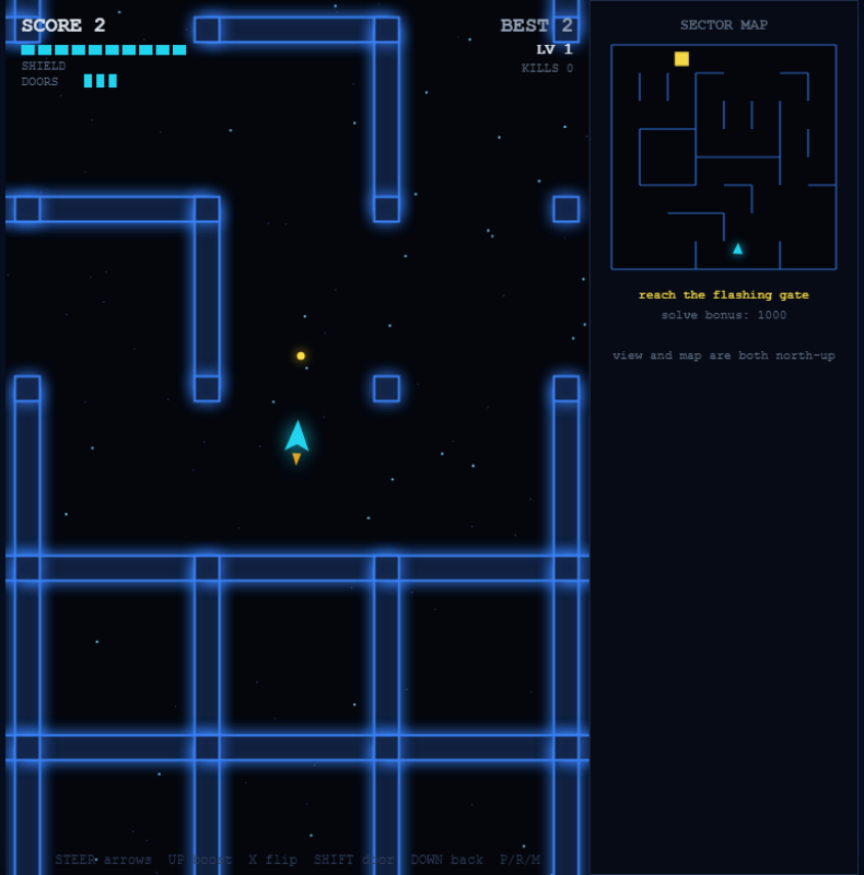 ALWAYSVEER gameplay: your ship rotates, the maze stays still